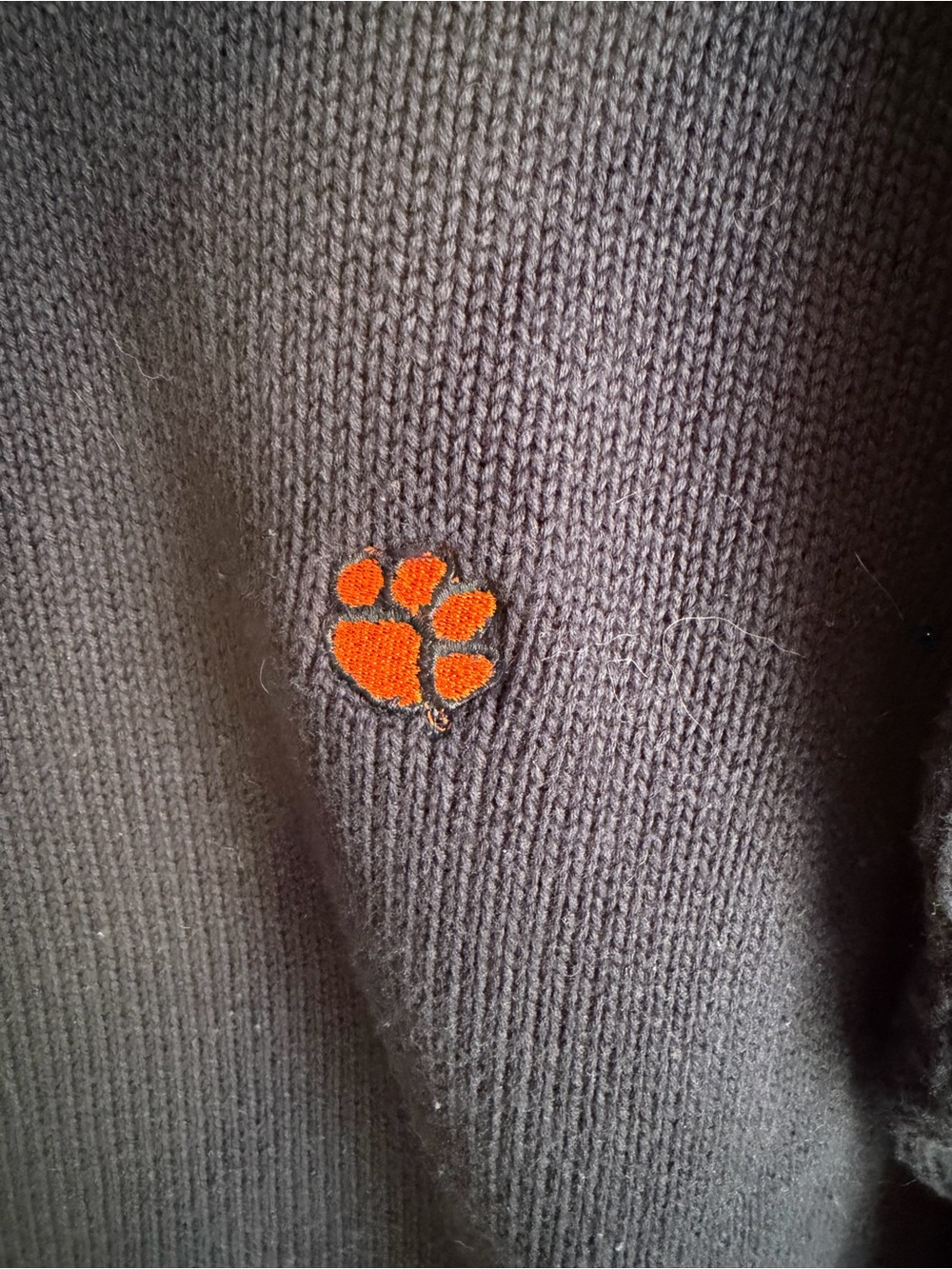 Vintage 90s Sweater Vesi Clemson Tigers XL Sportswear Navy 100% Cotton - Picture 2 of 5